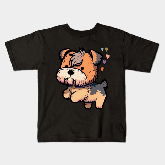 Cute Kawaii Airedale Terrier Puppy Kids T-Shirt by designs4days